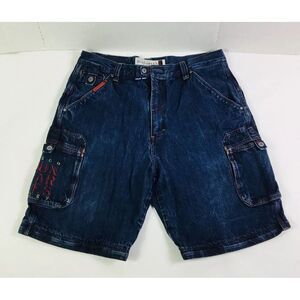 ESCO‎ Willie Mens Blue Denim Shorts stretch embroidered StreetWear Size W40